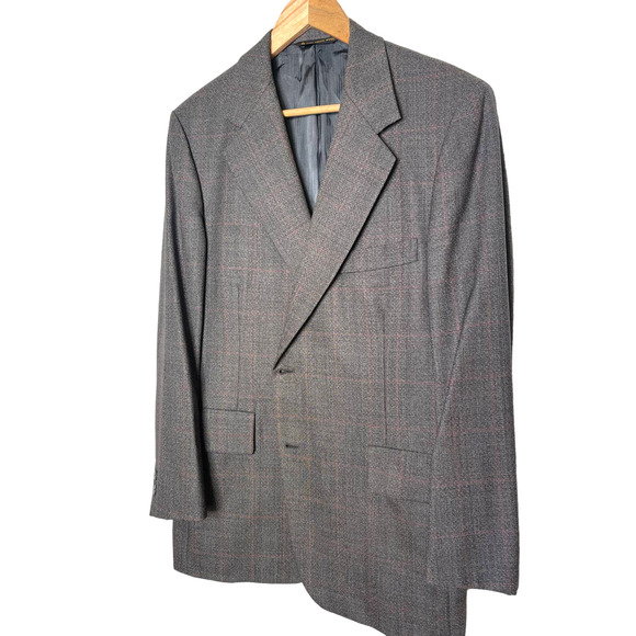 Hart Schaffner Marx 42R Silver Trumpeter LUXURY Blazer Gray Plaid Wool Jacket - Picture 6 of 11